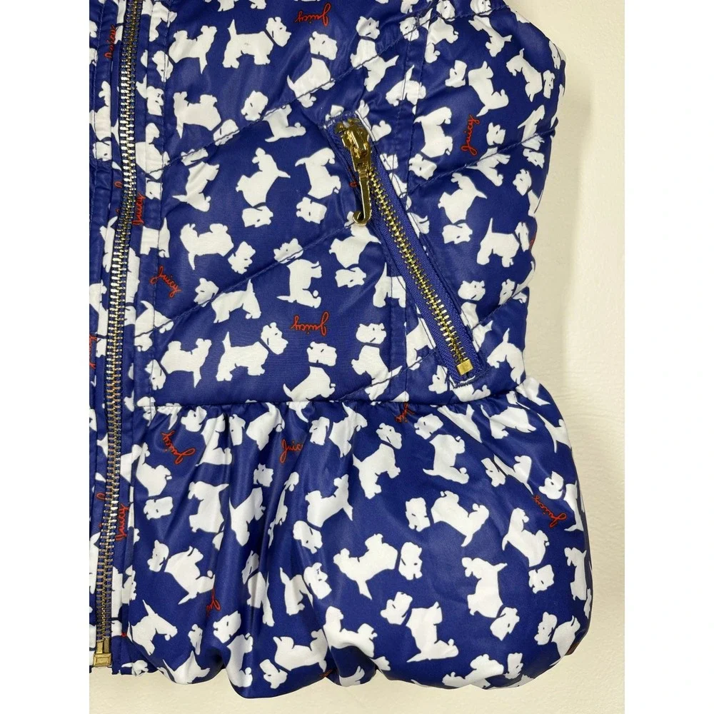 Juicy Couture Girls Puffer Vest Large Blue Scottie Dog Peplum Down Y2K Preppy